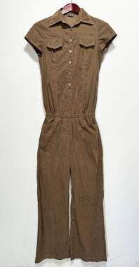 Vintage Brown Romper Short Sleeve Pantsuit Jumper Button S Melissa Collection
